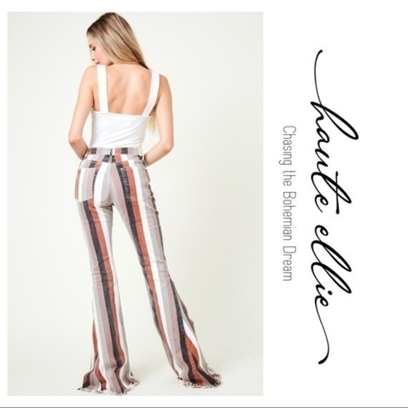 BOHO BABE BOLD-Striped Denim Flare Jeans - Picture 3 of 10
